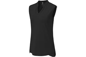 BGOWATU Women's Golf Polo T-Shirts Sleeveless V Neck Collarless Tennis Shirts UV Protection Quick Dry Lightweight