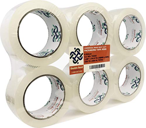 Real Thick (3.1 Mil) Double Bond Commercial Grade Packing Tape, 1.88"x 54.6 Yds (48mm x 50m), Clear (R906) 6 Rolls