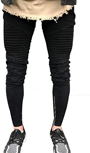 Fboards Men's Biker Skinny Distressed Ripped Slim Washed Denim Jeans (32, A112-black)