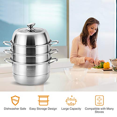 ROVSUN 3Tier 304 Stainless Steel Steamer Pot, 11Inch Dia Steamer