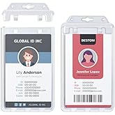 15 Pack Rigid Plastic ID Card Holders for Badges with Permanent Locking Badge Holder – Heavy Duty Vertical Secure Dual Sided Clear ID Case Fits Two Standard 30mil or One Proximity/Prox Card