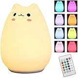 Children Night Light,Elfeland Remote Control LED Cute Silicone Cat Lamp 12+1 Colors/6 Lighting Modes/USB Rechargeable/Timing Off for Kids Bedside Bedroom Nursery Birthday Gift Valentine Present