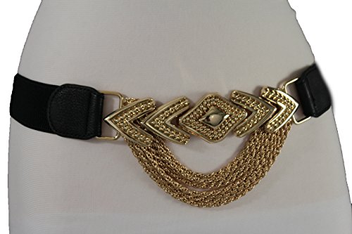 TFJ Women Fashion Belt Gold Metal Chain Long Buckle Hip High Waist Elastic S M
