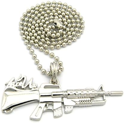 Letter Love Fashion Mgk'S Lace Up Machine Gun Pendant W/3Mm 27" Ball Chain Hip Hop Necklace
