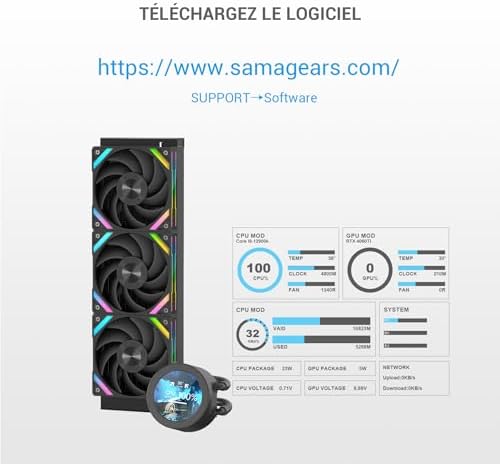 Watercooling SAMA Q70 360mm, LCD 2.8", Intel/AMD, Type-C, Noir