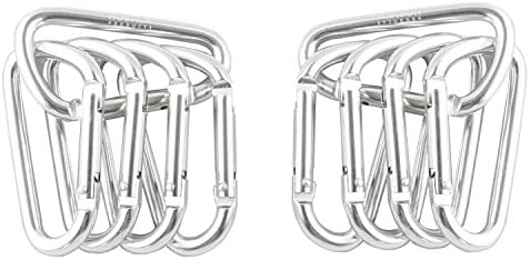 Silver Aluminum Carabiner - Quickdraw Metal Keychain Mini Spring-loaded Carrying Locking Gear for Everyday Life Uses, Outdoor Activity, Hanging or Travel Organizer - 10 PCS D Shape Buckle Pack