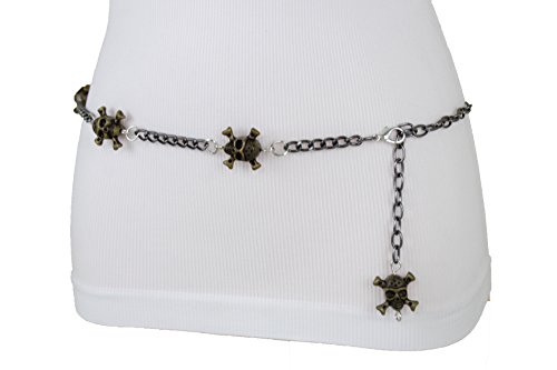 TFJ Women Fashion Narrow Belt Hip High Waist Pewter Metal Chain Skulls Charms XS S M