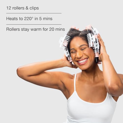 CALISTA Tools Ion Hot Rollers Long Set, Hot Rollers for Long Hair with Fusion Technology, Hair Rollers for Voluminous Curls & Waves, Fast Heating Curlers with Claw Clips,12 Piece Set, Pink Sands