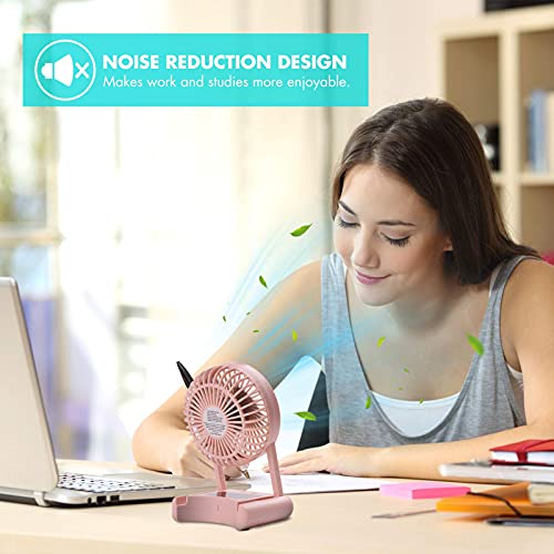 Handheld Small Fan, 4000mAh 5-23 Working Hours, USB Rechargeable Quiet 3 Speeds Mode Night Light Battery Protection, Folding and Portable Table Personal Fan for Travel Office Indoor Ourdoor (Pink)