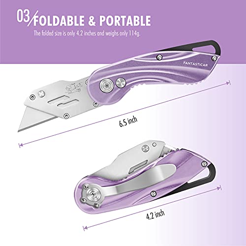 FantastiCAR Folding Box Cutter, Quick Blade Change Utility Knife, with