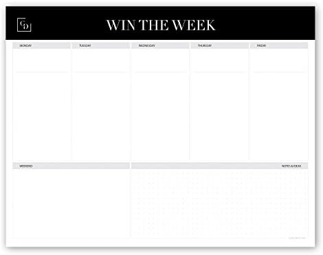 Weekly Planner, Organizer, Desk Pad, Memo Pad, Tear-Off To-Do List, Daily To Do, 8.5"x11", Black and White, Made in the USA