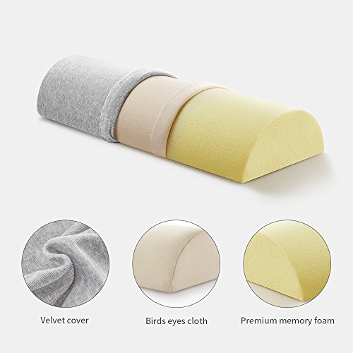 Jiaao Upgraded Half Moon Bolster Pillow, Orthopedic Knee Pillow for Pain Relief, Top Rated Memory Foam Leg Elevator for Side & Back Sleepers, Removable Velvet Cover with Invisible Zipper, Light Grey