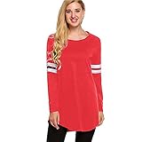 Goddessvan Plus Size Tops, Women Autumn Long Sleeve T-Shirt Sweatshirts Patchwork Blouse Tops (2XL, Watermelon Red)