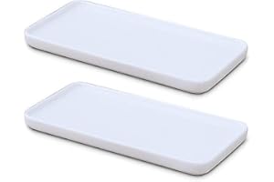 LANDHOPE Ceramic Vanity Tray Small Rectangle, Bathtub Tray Bathroom Organizer, Cosmetics Holder for Tissue Candle Towel Plant Jewelry Ring Dish Dresser Perfume Shampoo-White(2 Pcs)(Small)