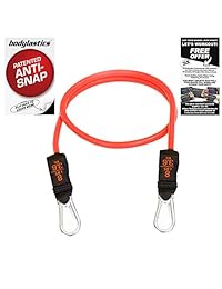 Bodylastics Patented Anti-Snap Technology Single Resistance Tube Bands with Large Iron Carabiner Clips Attached. The Dipped Malaysian Latex Exercise Bands.