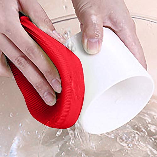 Silicone Cleaning Brush Dish Washing Sponge Scrubber Kitchen Cleaning Antibacterial Tool (Red, A)