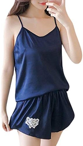 Sexy Lingerie,MISSWong 2PCS Womens Sexy Satin Lingerie Sleeveless Pajamas Embroidery Flower Underwear Lace Sling Pajamas Set