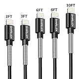 iPhone Cable,Sharllen Metal Spring iPhone Charger Cable MFi Certified Lightning Cable 3/3/6/6/10FT Long Charging&Syncing iPhone Charging Cord Compatible iPhone Xs/Max/Xr/X/8/8Plus/7P/7/iPad (B-10FT)
