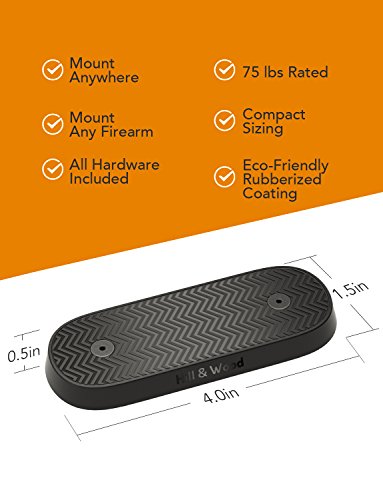 Hill & Wood Gun Magnet | Rubberized 75 lbs Rated Magnetic Gun Mount Gun Magnet Mount-Concealed Gun Holder for Car, Handgun, Pistol, Rifle, Shotgun, Revolver
