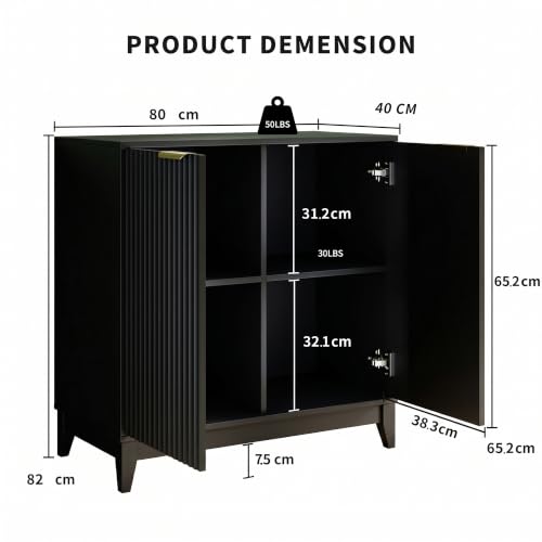 Cakhdry Credenza Bufetera con 2 Puertas, Alacena Pequeña para Cocina y Comedor, 80x40x82cm, Diseño Minimalista con Acabado de Madera Color Negro