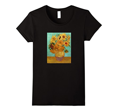 Women's Vincent Van Gogh Twelve Sunflowers In A Vase T-Shirt XL Black