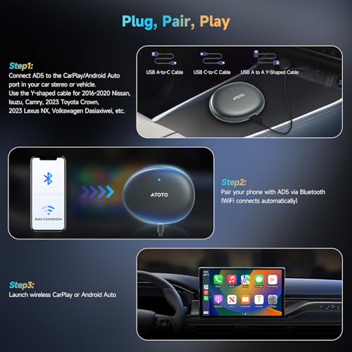 Magic AI Box Android Auto CarPlay, Wireless CarPlay Adapter, with Dual WiFi Stability, Bluetooth Lock, DriveChat Compatible with Youtube/Netflix (AD5)