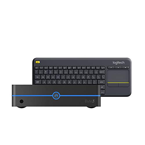 Azulle Byte 3 Mini PC with Logitech Keyboard (Windows 10 Pro, 4 GB RAM, 64 GB eMMC, Apollo Lake J3455 Processor), Black