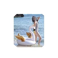 MOAAA 2 Colors Giant Swimming Circle Float Swan Swimming Ring with Gold Wings Adult Kids Water Party Toy ,White