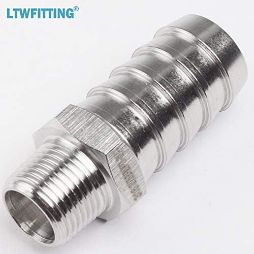 LTWFITTING Stainless Steel 316 Barbed Fitting Connector 3/8-Inch Male BSPT x 3/4-Inch(19mm) Hose Barb Fuel Gas (Pack of 5) - Image 3