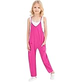 UK loees Jumpsuits for Girls Kids Casual Sleeveless Jumpsuits Spaghetti Strap Romper Long Pants with Pockets Black