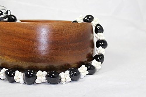 Hawaiian Kukui Nut and Mongo Shell Lei Necklace- with Black Kukui Nuts and White Mongo Shells
