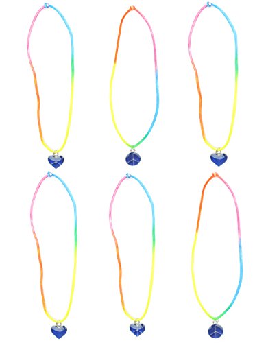 FROG SAC Mood Necklace for Girls 6 Pieces Pack - Color Changing Mood Pendant Necklaces with Heart and Peace Designs on Tie Dye Stretch Cord - Great Gifts and Party Favors for Teens and Young Women (Best Friend Mood Necklaces Meanings)