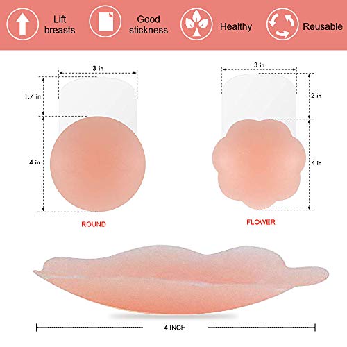 Nipple Cover Silicone Pasties, Nippleless Breast Petals,Invisible Breast Lift Strapless Adhesive Bra for Women Girls - Thumbnail 4