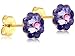 Clecceli 24K Gold Coated Stud Girls Earrings -8mm Crystal Flower -Hypoallergenic