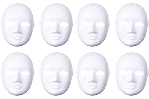 Valiclud Blank Paper Mache Masks White Full Face Paintable Masks with Elastic Cord for Diy Halloween Masquerade Costume Craft
