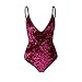 OQC Women's Plunge V Neck Backless Strap Tight Velvet Bodysuit Jumpsuit Leotard, Wine Red, Small