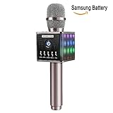 Karaoke Microphone Wireless, Domezan Bluetooth Speaker Mic with 3200mAh Samsung Battery and LED Lights, for Apple iPhone Android Smartphone PC Smart TV Home KTV