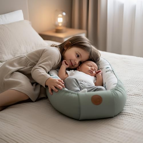 Cotton Baby Cot Reducer 90 x 50 cm Versatile Cocoon for Baby Nest Moses Basket and Newborn Baby Basket Ideal for Carrying Perfect for Girls and Boys Beige with White Stars
