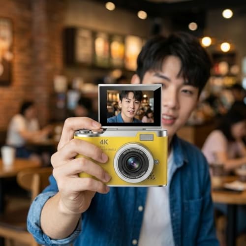 Câmera Digital 4K Ultra HD 48MP com Tela LCD Giratória 180°, Zoom Digital 8X, Flash LED, Bateria Recarregável – Ideal para Vlog, Selfie, Viagem e Iniciantes (Rosa)