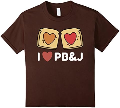 unisex-child I Love PB&amp;J T-shirt Peanut butter and jelly sandwich hearts 4 Brown