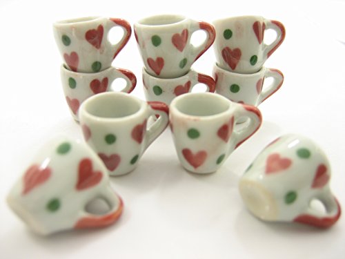 10 Heart Hand Paint Ceramic Tea Coffee Mug Cup Dollhouse Miniatures Supply 13221