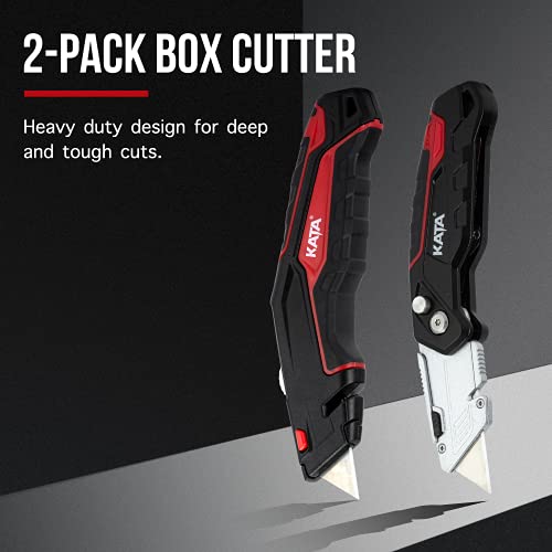 KATA 2-Pack Heavy Duty Utility Knife,Quick Change Blade, Retractable and Folding Box Cutter for Cartons, Cardboard and Boxes - With 10pcs SK5 Sharp Blades Included,Blade Storage Design