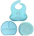 Suction Plate for toddlers, Baby Silicone Bib, Baby Spoon- Baby Feeding complete set. By IBB (blue)