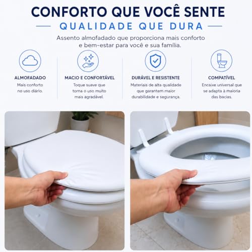 Assento Sanitário Almofadado Premium – Conforto Extra, Formato Oval Universal, Tampa com Fechamento Suave