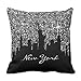 Black and Silver Confetti Glitter New York Skyline Throw Pillowcase 18 x 18 Inches