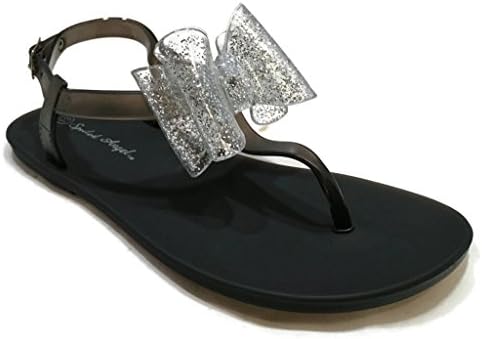 Kids Girls Glitter Bow Beach Flip Flop Shoes Summer Sandals Jellies BLACK 11 US Little Kid