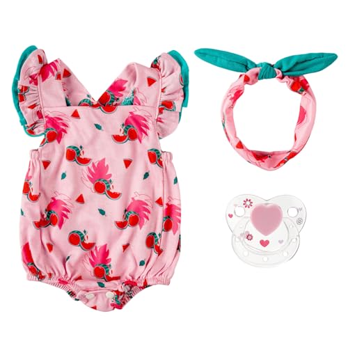 BABESIDE 3Pcs Reborn Baby Doll Clothes for 17-22 Inch Dolls,Watermelon Outfit Set with Magnetic Pacifier, Cute Baby Doll Accessories for Newborn Reborn Girl Dolls, for Girls