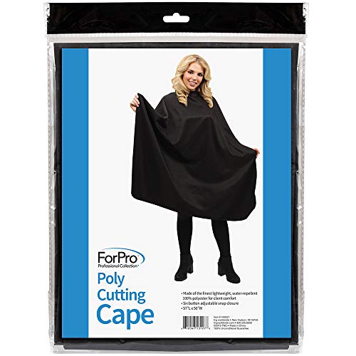 ForPro Professional Collection Poly Cutting Cape, Black, Professional Polyester Hair Salon Cape, 50” W x 57” L