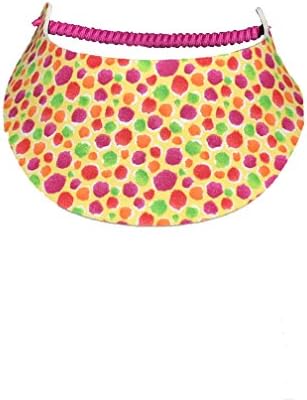 Pickleball - Fashion Fabric Foam Sun Visor For Women -The Sporty Look - Adjustable To Any Size Head - No Pressure &amp; No Headache! | Yellow, Pink &amp; Green Dot Pattern Design