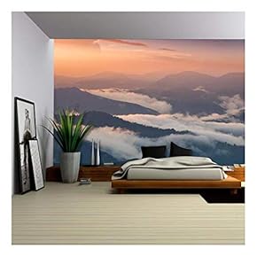 Mountain Valley During Sunrise. Natural Summer Landscape - Removable Wall Mural | Self-Adhesive Large Wallpaper - 66x96 inches
